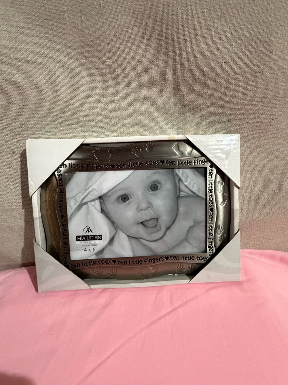 Malden Silver Baby Picture Frame with Heart & Footprint Border